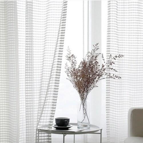 White Warp Knitted Sheer Tulle Curtains for Living Room Chinese Modern Simple Lattice Woven Volie Decor Kitchen Balcony M233C