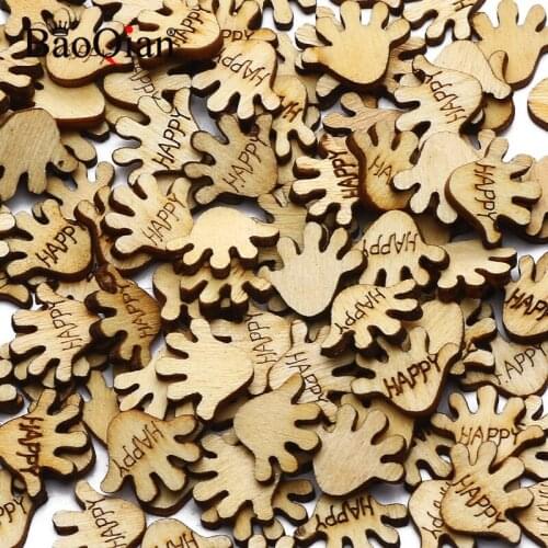 100pcs Natural Wood Chip Ornaments Home Decorations For Palm Shape Wooden Crafts DIY Scrapbooking Handmade Supplies 9x10mm