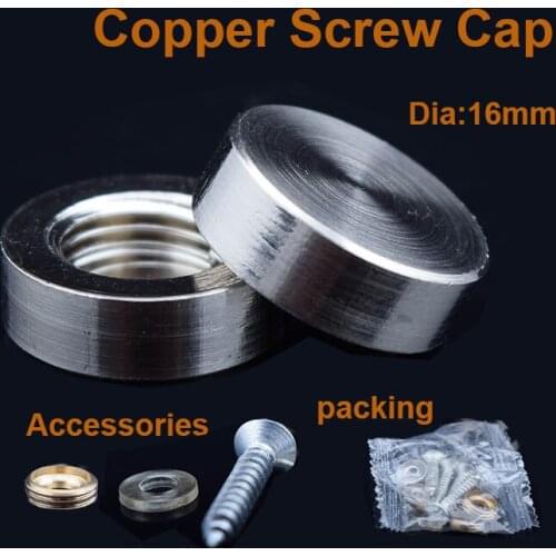 DHL Free Shipping 16mm Diameter screw glass fixing copper screw caps 200sets/lot satin brushed