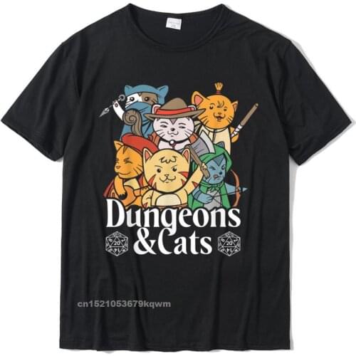 Dungeons And Cats RPG D20 Fantasy Roleplaying Gamers T-Shirt Hip Hop Mens T Shirts Geek Tees Cotton Summer