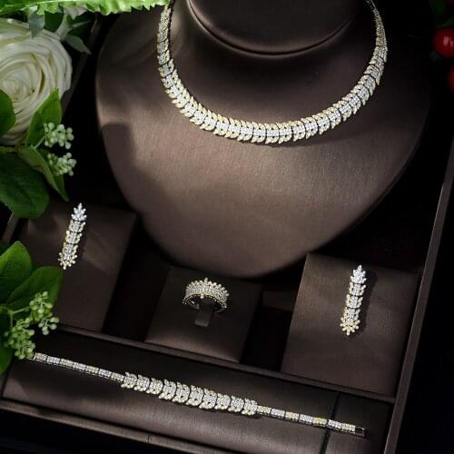 HIBRIDE Trendy 2 Tones Earring and Necklace Jewelry Set for Women Cubic Zirconia Bridal Jewelry Set bijoux femme ensemble N-1092