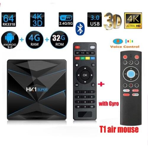 HK1 Super Android 9.0 google tv box RK3318 4K 3D support bluet00th optional 5g wifi&voice air mouse box y0utube