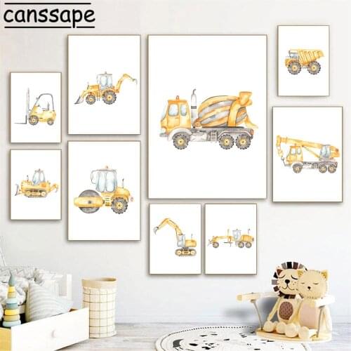 Toy Car Canvas Poster Nursery Wall Art Print Excavator Crane Model Paintings Nordic Posters Baby Picture Boys Bedroom Decoration