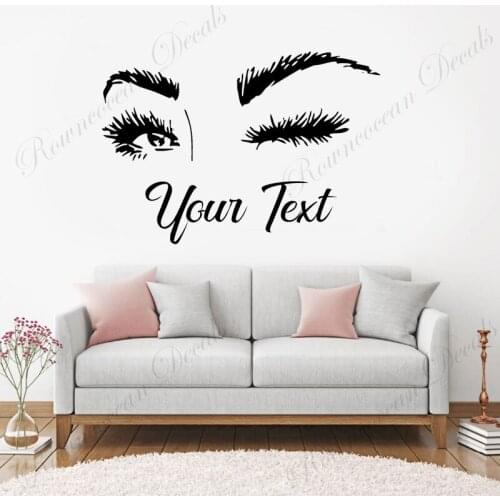 Personalized Text Beauty Salon Eyelash Eyelashes Wall Sticker Vinyl Interior Decor Lashes Eyebrows Brows Makeup Decal Mural S067