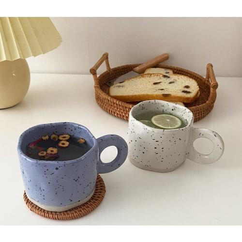 300ml Creative Ring Handle Ceramic Mug Candy Color Milk Coffee Cup Office Home Drinkware Microwave Oven Couple Handgrip Cups