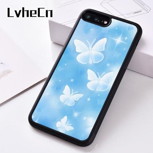LvheCn Silicone Rubber Phone Case Cover For iPhone 6 6S 7 8 Plus 5 5S SE 2020 X XS XR 11 12 PRO MAX Butterfly Sky