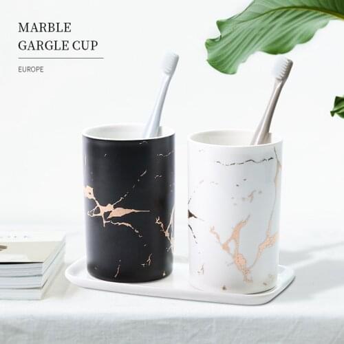 Marble ceramic cup couple mouthwash cup toothbrush wash cup ins Nordic style bathroom supplies