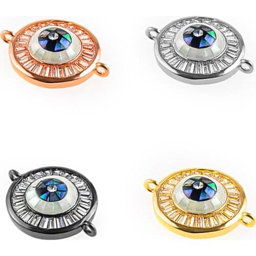 NEW Wholesale Luxury Making Rainbow Gold/Silver Color Shell Fatima Evil Eye Connector Charms For DIY Greek Turkish Eye Jewelry