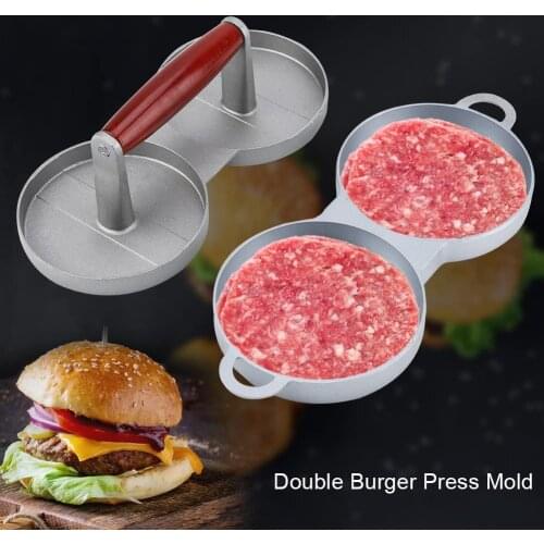 Double Grid Double Hole Burger Meat Press Machine Hamburger Press Non-Stick Minced Steak Press Hamburger Mold Kitchen Tools
