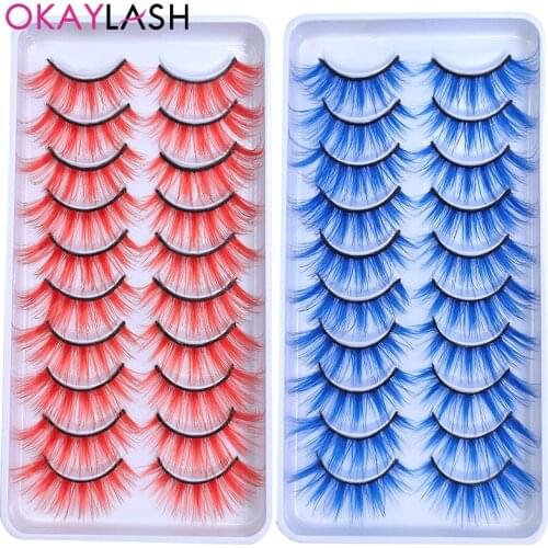 OKAYLASH 10 Pairs Blue Red Brown Colored Eyelash Rainbow Lashes Halloween Party Cilias Cosplay