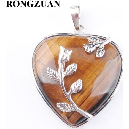 RONGZUAN Natural Tigers Eye Stone Jewelry Flower Pendant Reiki Chakra Chain Necklace Real Love Heart Jewellery for Girl TN3180