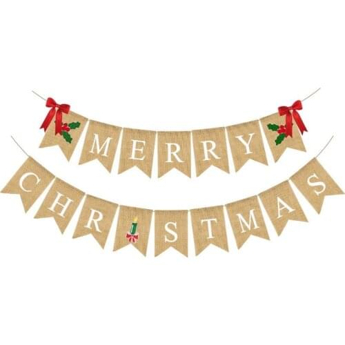 Christmas vintage decorative flag. Mexican color MERRY CHRISTMAS linen swallowtail flag