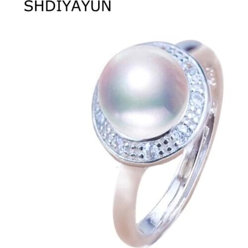 SHDIYAYUN 2019 Fine Pearl Ring 925 Sterling Silver Jewelry For Women Natural Freshwater Pearl Retro Zircon Round Rings Gift