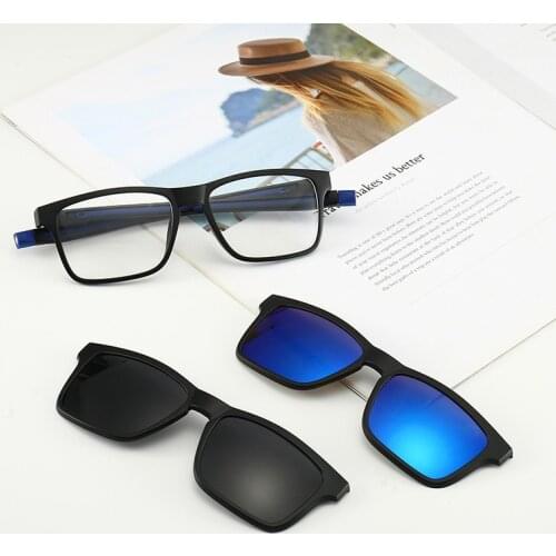 Magnetic Clips on Sunglasses Polarized Square Eyeglasses Adjustable Frame Men Women Myopia Optical Eyewear Frame TR90