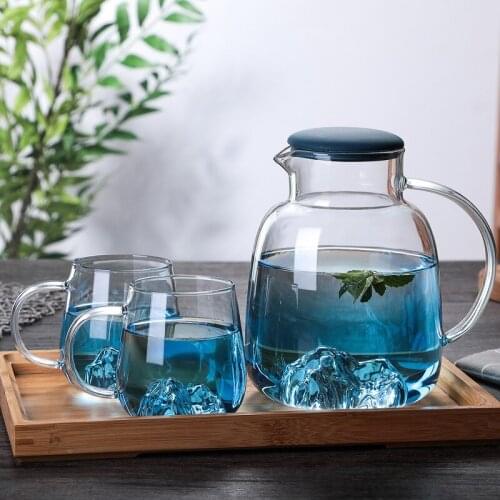 Japanese-style glass cold kettle,Large capacity can be heated Thickened glass creative view mountain pot Home tea set kettle