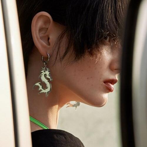 Super Cool Shiny Silver Dragon Totem Acrylic Drop Earrings Fashion Jewelry Dropshipping