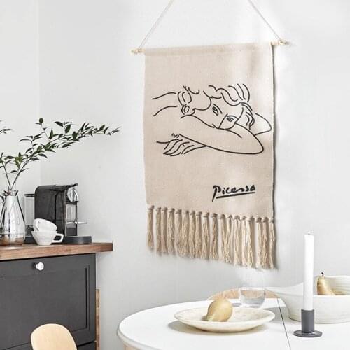 Bohemian Tapestry Abstract Cotton Linen and Tassels Handmade Nordic Style for Home Wall Door Decoration