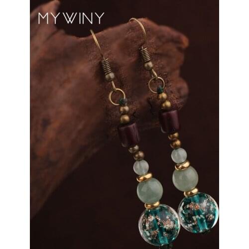 New handmade nature stones vintage pendants earrings green ,New Original glass glazed exotic jewelry wood earrings