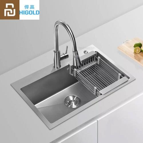 Youpin HIGOLD Nano Kitchen Sink Lotus Leaf Bionic Nano Coating Anti-oil Stain With Drain Basket Sewer Components Large Capacity