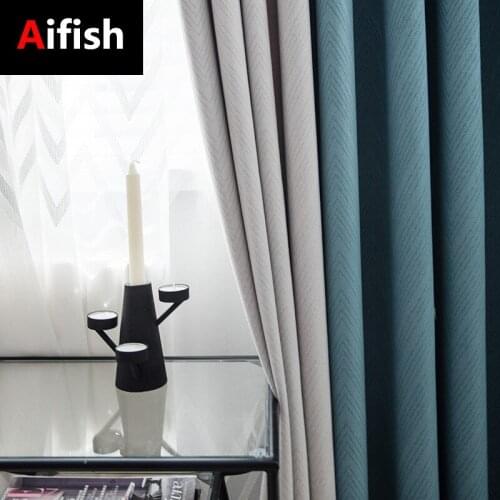 Customized Minimalist Nordic Blue Gray Stitching Curtains Bedroom Living Room Imitation Cashmere Blackout Curtains M228-4