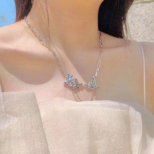 2021 Trend Butterfly Wings Pendent Clavicle For Women Exquisite Red Zircon Choker Chain Tassel Necklace Neck Jewelry Gift