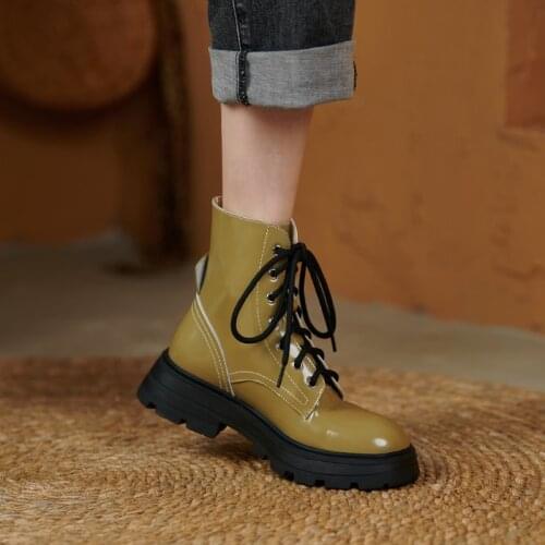 2021 New Winter Women Boots Round Toe Women Shoes Lace-up Motorcycle Boots Platform Heels Short Boots zapatos de mujer boots