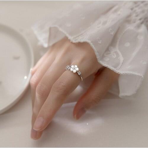 MloveAcc 925 Sterling Silver Shell Flower Ring with Clear CZ for Women Party Wedding Engagement Finger Rings Jewelry