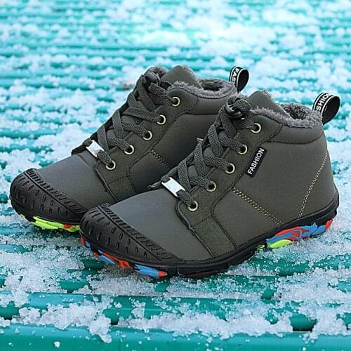 Boys Snow Shoes New Fashion Children Snow Boots Waterproof Non-slip Wear-resistant Winter Warm Plush Cotton Shoes Boys Sneakers