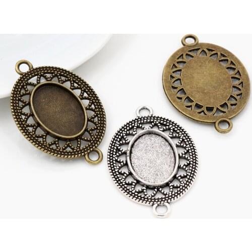 10pcs 13x18mm Inner Size Antique Silver Plated and Bronze Simple Style Cameo Cabochon Base Setting Pendant necklace findings