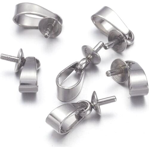 Jewelry Findings 304 Stainless Steel Cup Pearl Bail Pin Pendants For Half-drilled Beads Hole: 2.5mm; Pin: 1mm