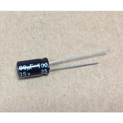 100pcs 100uF 35V 105 Radial Electrolytic Capacitor 6*12mm