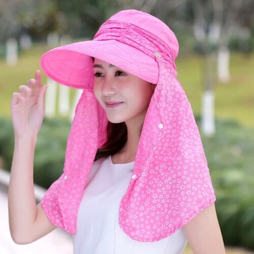 2 Uses Women Summer Sun Hat Thin Cotton Female Beach Cap Outdoor Sunscreen Face Neck Protection Sun Hats Breathable