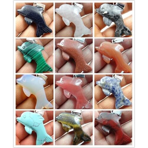 38*40MM Natural Stone Pendants dolphin mixing Pendant Gem Necklace Loose Bead A58