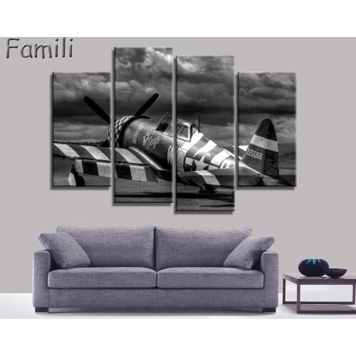 4 Panel Modern Printed Fighter Aircraft Canvas Painting Combat Aircraft Wall Picture Art For Living Room Unframed Painting Art