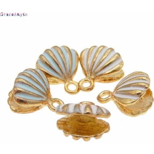 GraceAngie 8pcs Cute Enamel Shell Shape Charms Zinc Alloy Pink Blue Pendant Bag Decor Necklace Making Bracelet DIY Accessory