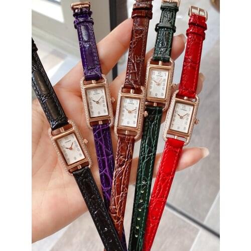 Brand Genuine Leather Watch Luxury Rectangle Watch Nantucket Quartz Wristwatch Clock Women Full Stone TresPetitModele Watches