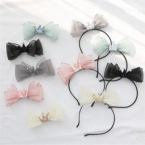 10pcs/Lot 2021 Children Hair Clip Organza Bows Crown Girl Hairbands Hairpins Princess Hair Band Headwear Kids Hair Accessories