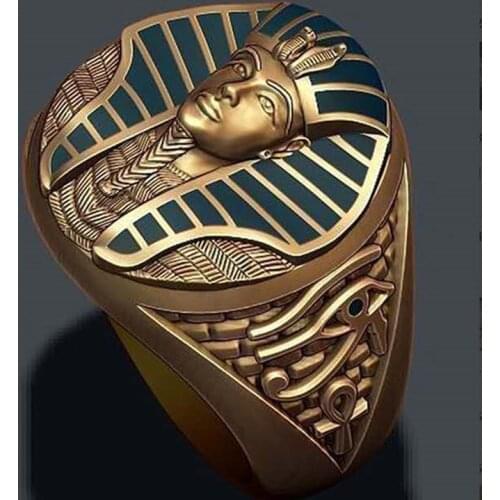 DUTRIEUX Mens Creative Exquisite Oil Mysterious Egyptian Pharaoh Ring Fashion Gothic Hip Hop Party Punk Birthday Jewelry Gift