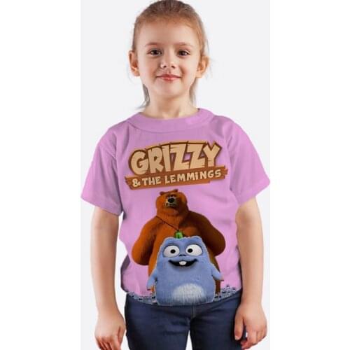 Girls Lemmings Print Tshirts Child Cartoon T Shirt Boys Sunlight Grizzly Bear Animal 3D T-shirt Clothes Summer Kids Tee Camiseta