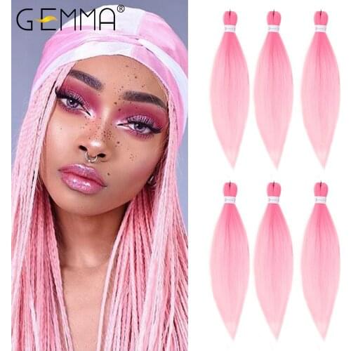GEMMA 26Inch Pink Yaki Straight Synthetic Braids Hair Extension Colorful Braiding Hair Stretched High Temperature Jumbo Braid