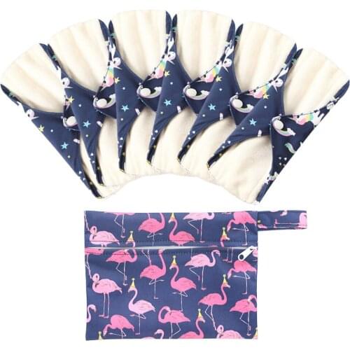 Reusable Sanitary Pads(Pack of 6) with Wet pad Bag Washable Bamboo Sanitary Towels Pads Avoid Leaks Odors and Staining