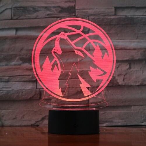 GX983 7 Colorful USB 3D Wolf Lamp Bedroom Office Home Decoration Desk Table Lamp Child Night Lights Christmas Gift