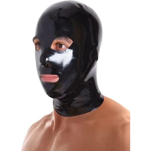 Instock 100% Nature Latex Hood Sexy Latex Fetish Rubber Mask With Rear Zip 0.4MM Thickness