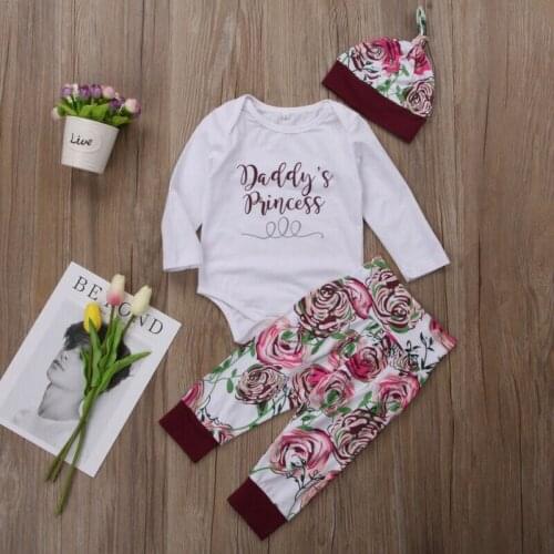 Toddler Newborn Baby Girls Letter Tops Romper Flower Pants Leggings Hat Outfits Set Clothes princess Winter Cotton Print Clothes