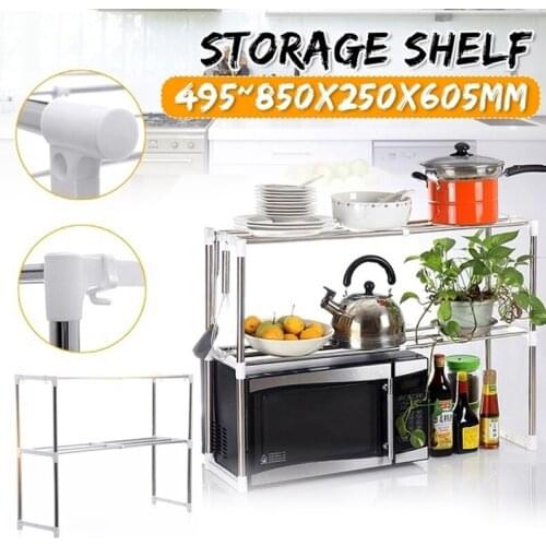 New Stainless Steel Adjustable Multifunctional Microwave Oven Rack Standing Double-layer Kitchen Storage Rack Oven Spice Rack