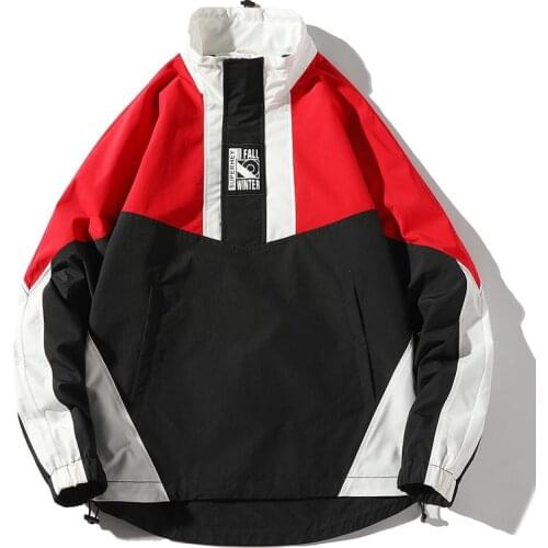 Men Hip Hop Streetwear Jacket Coat Retro Color Block Patchwork Harajuku Jacket Windbreaker Oversized Track Jacket Pocket Autumn