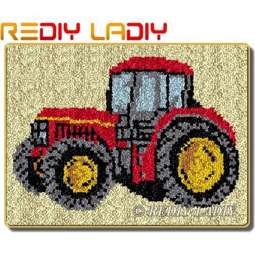 Latch Hook Rug Kits Red Tractor Crocheting Carpet Rug 100% Acrylic Yarn Sofa Cushion Mat DIY Carpet Rug Home Decor Art & Crafts
