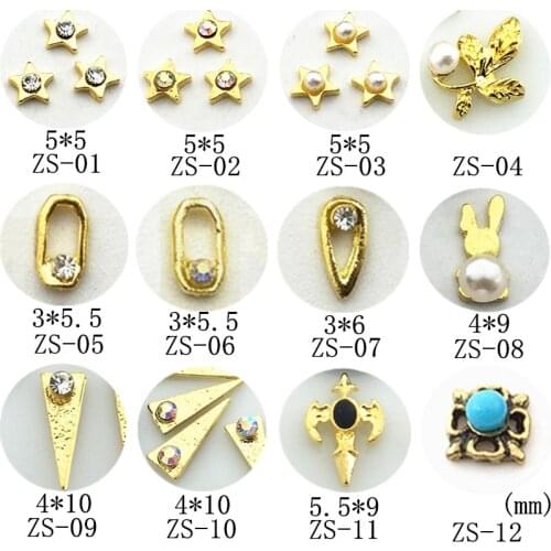 50pcs/pack Alloy Nail Art star leaf rabbit cross triangl with rhinestone pear Metal Accessorie for Phototherapy Nail Sticker DIY