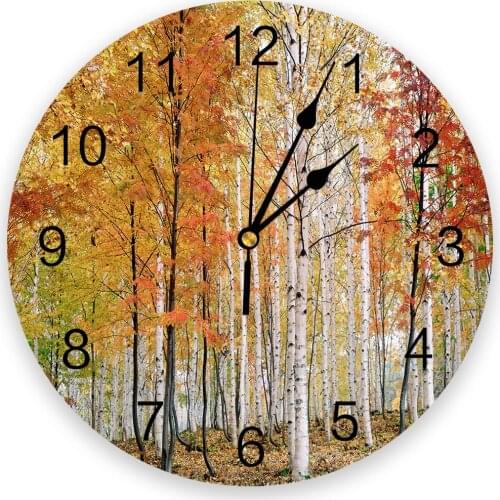 Autumn Birch Tree 3D Wall Clock Modern Design Brief Living Room Decoration Kitchen Clock Art Wall Watch Home Decor