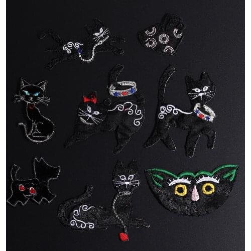 New Black Cat Clothes decorative patch Iron on Patches for Clothing DIY Stripes Clothes Patchwork Sticker Decor